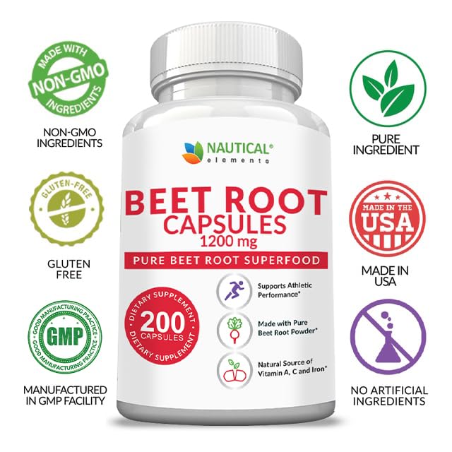 Beet Root Capsules - 1200mg Per Serving - 200 Beet Root Powder Capsules - Beetroot