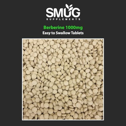 SMUG Supplements Berberine Tablets - 100 High Strength 1000mg Pills - Can Promote