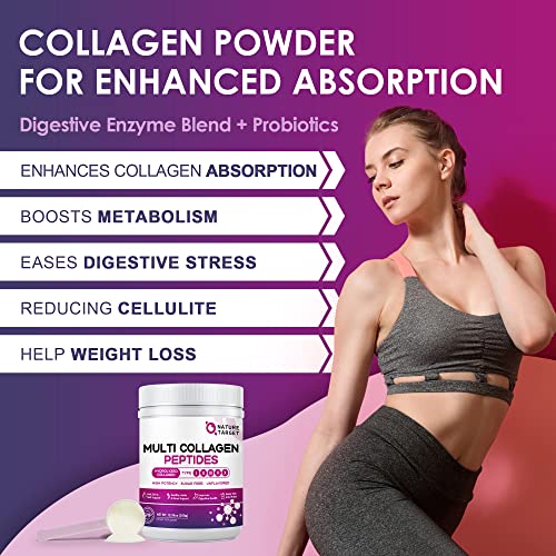 NATURE TARGET Multi Collagen Peptides Powder - Type I, II, III, V, X - Hydrolyzed Collagen