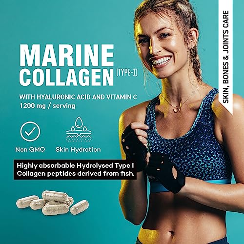 Marine Collagen Supplement 1200mg with Hyaluronic Acid & Vitamin C Hydrolysed Peptides Powder