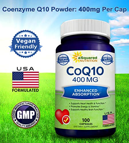 aSquared Nutrition CoQ10 (400mg Max Strength, 100 Veggie Capsules) - High Absorption