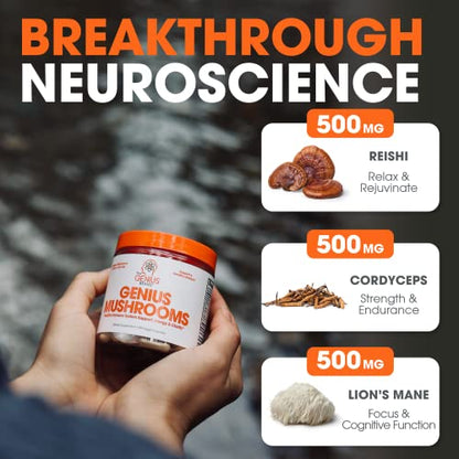 Genius Mushroom - Lions Mane, Cordyceps and Reishi - Immune System Booster