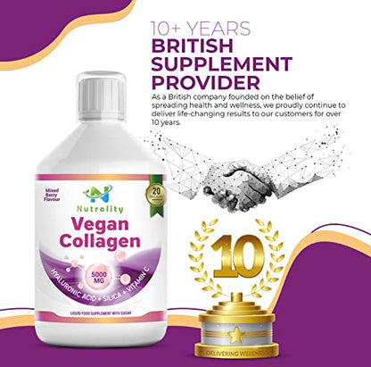 Nutrality Vegan Liquid Collagen | Premium-Grade 5000mg Hydrolyzed Collagen Peptides with Silica, Biotin