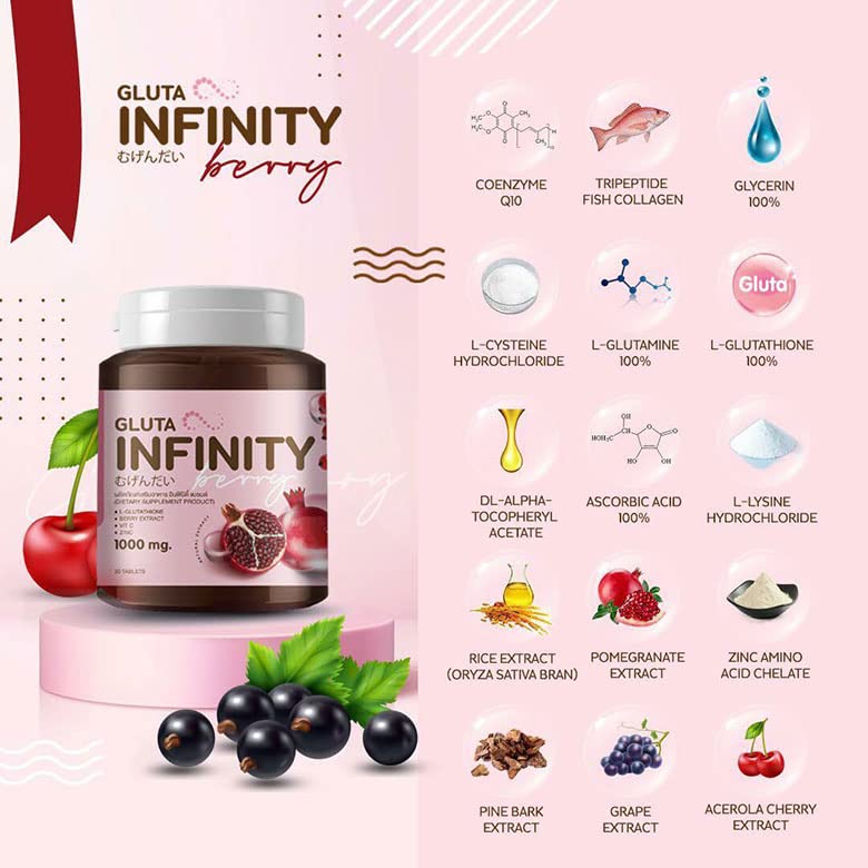 Gluta Infiniy 1000mg L-Glutathione Supplement Tripeptide Fish Collagen L-Glutamine Ascorbic