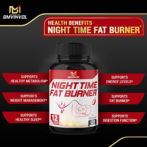 BMVINVOL Night Time Fat Burner 120Capsules, 12-in-1 Powerful Blend of Green Tea