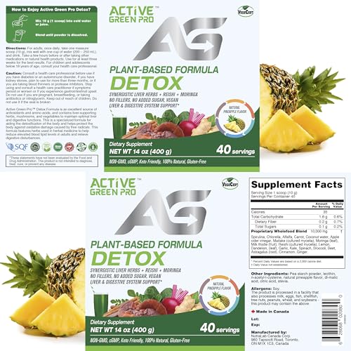 Active Green Pro - Detox Powder, Blend of Synergistic Liver Herbs, Reishi, Moringa