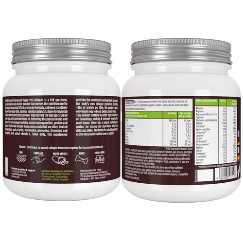 Vegan Collagen Powder, Plant-Based Peptide Protein Supplement with Glycine, 21 Amino Acids & Vitamin C, Complete Collagen