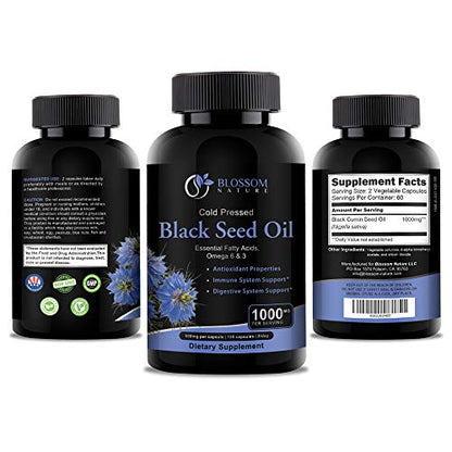 Black Seed Oil Capsules 1000mg - Premium Black Cumin Seed Oil Capsules - Black Seed