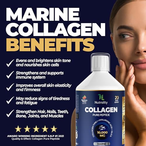 Nutrality Marine Collagen Sugar Free Liquid | Peptides, Hyaluronic Acid, Silica, Biotin, 10000mg Type 1