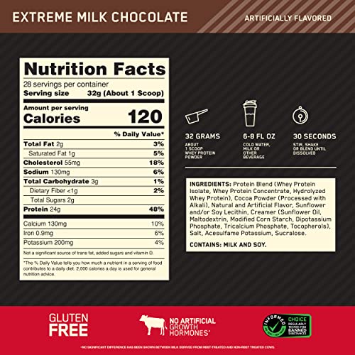 Optimum Nutrition Gold Standard 100% Whey Protein Powder, Extreme Milk Chocolate