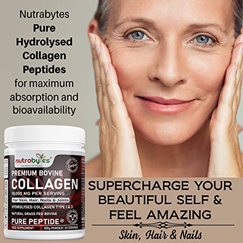 Pure Hydrolysed Collagen Powder 10000mg Bovine Type 1 & 3 Unflavoured|High Strength Protein Peptides for Women & Men