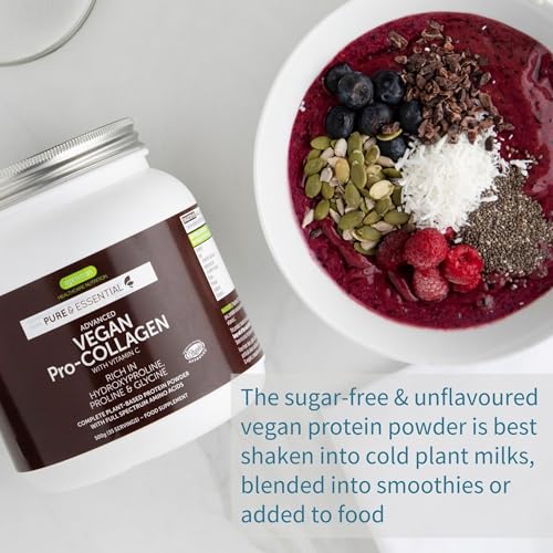 Vegan Collagen Powder, Plant-Based Peptide Protein Supplement with Glycine, 21 Amino Acids & Vitamin C, Complete Collagen