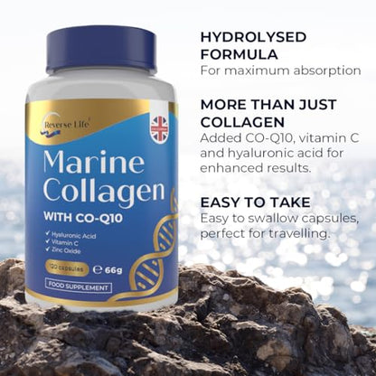 Reverse Life Marine Collagen Capsules 1200mg – with Hyaluronic Acid & Vitamin C + Q10