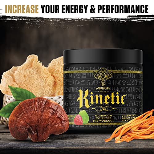 Ambrosia Kinetic Organic Preworkout, Mushroom Enhanced Natural Pre Workout Supplement