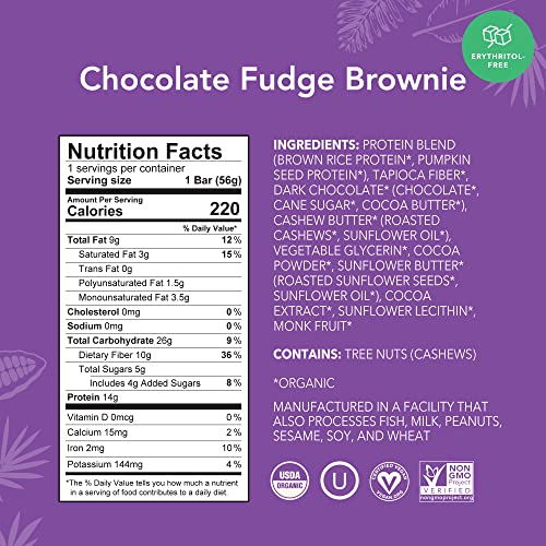 ALOHA Organic Plant-Based Protein Bars | Chocolate Fudge Brownie | Vegan, Gluten-Free