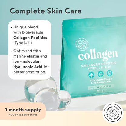 Collagen Powder with Hyaluronic Acid 400g - Collagen Peptides Supplement + Amino Acids