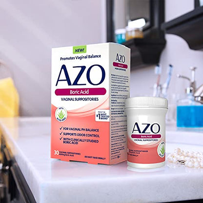 AZO Boric Acid Vaginal Suppositories, Helps Support Odor Control and Balance Vaginal PH