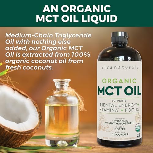 Viva Naturals Organic MCT Oil for Keto Coffee (32 fl oz) - Best MCT Oil Supplement