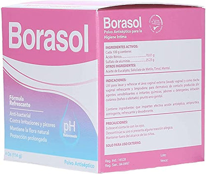 Borasol Antiseptic Powder Refreshing Deodorant and Vaginal Wash 4 OZ