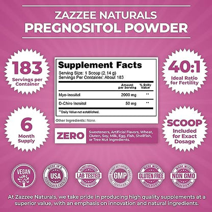 Zazzee PREGNOSITOL Powder, 183 Servings, 6 Month Supply, Premium Myo-Inositol