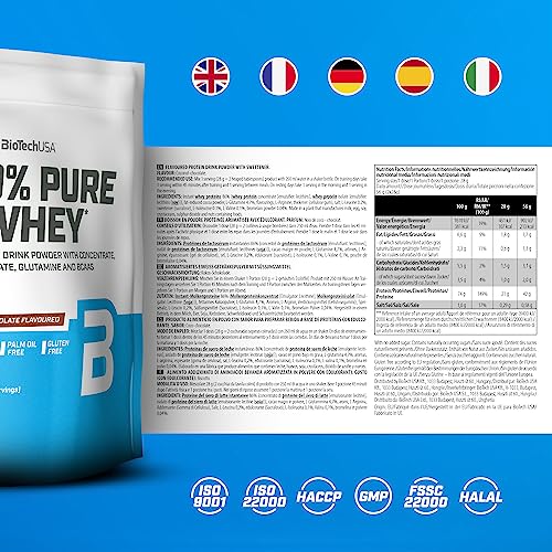 BioTechUSA 100% Pure Whey | Protein Powder with BCAA and Glutamine | Gluten-Free, Palm Oil Free