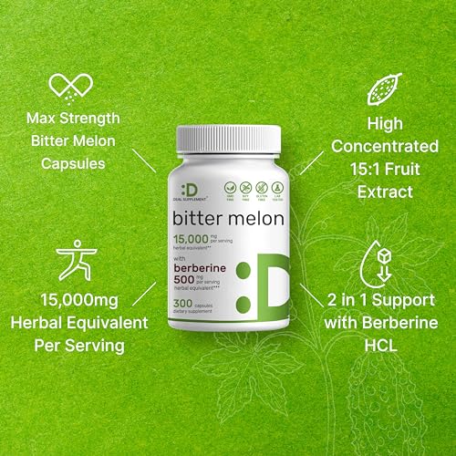 Bitter Melon with Berberine Supplement 15,000mg Per Serving, 300 Capsules | 15:1 Wild