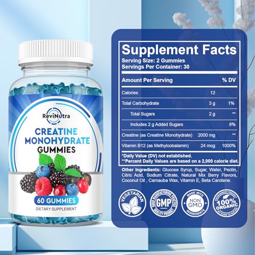 Creatine Monohydrate Gummies for Men & Women, Chewables Creatine Monohydrate