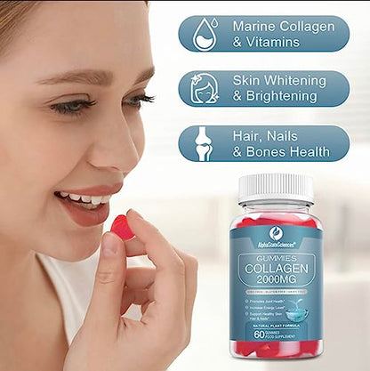 **New**Advanced Collagen Gummies 2000mg - Promote Skin Elasticity, Hair Growth, and Joint Health - Delicious Berry