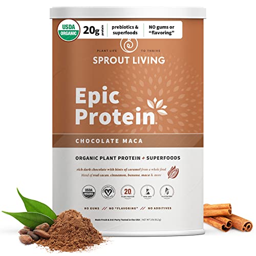 Sprout Living Epic Protein, Plant Based Protein & Superfoods Powder, Chocolate Maca