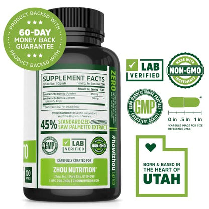 Zhou Nutrition Saw Palmetto Extract 500 mg, Prostate Health, Urinary Tract Support, DHT