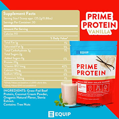 Equip Foods Prime Protein - Grass Fed Beef Protein Powder Isolate - Gluten Free Carnivore