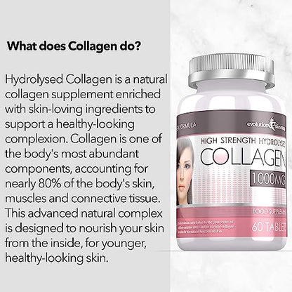 Hydrolysed Collagen High Strength 1,000mg for Hair, Skin & Nails, 60 Tablets, Evolution Slimming