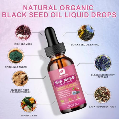 3000mg Sea Moss Liquid Drops - Organic Black Seed Oil & Irish Sea Moss