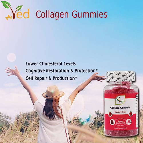 Ved Collagen Gummies; Chew Gummies Strawberry Flavour, Raw Unfiltered Collagen Gummies