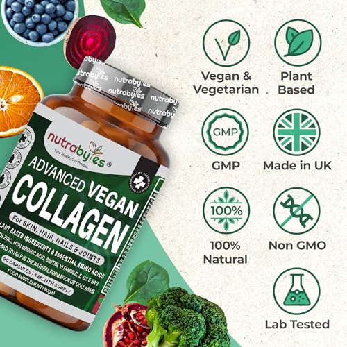 Vegan Collagen Supplement For Skin, Hair, Nails, Joints & Bones with Hyaluronic Acid, Biotin, Lysine, Bamboo Silica, Zinc, Vitamin C, D3, B12, E