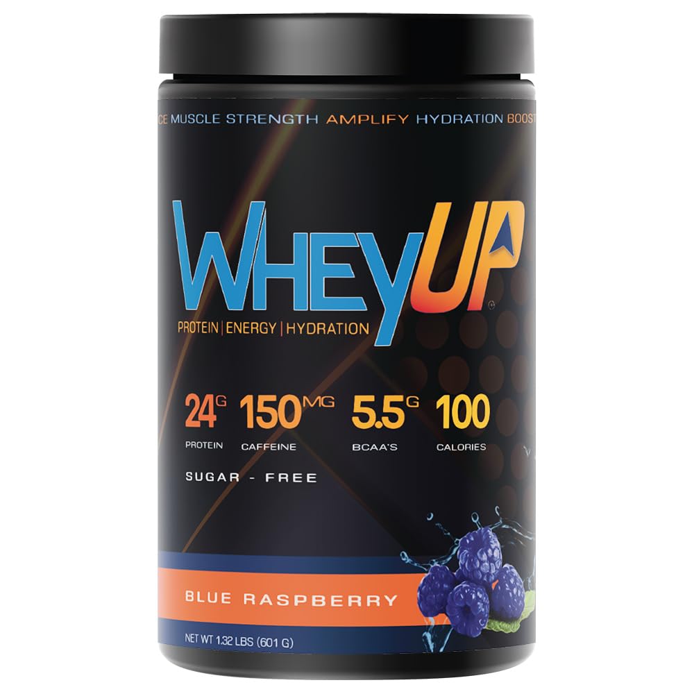 WheyUP Clear Whey Isolate Protein Powder, Blue Raspberry - 150mg Caffeine - 20 Servings