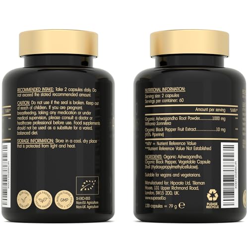 Organic Ashwagandha High Strength - 1000mg Ashwagandha Capsules - Pure Ashwagand