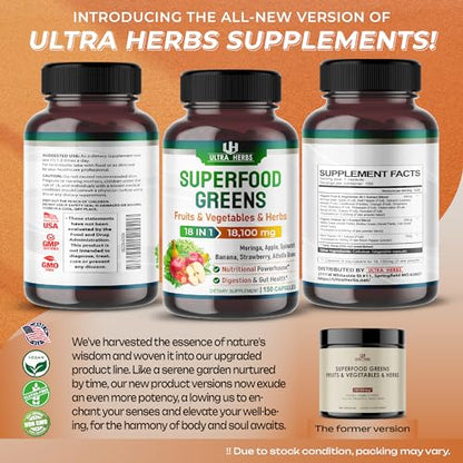 Superfood Greens 18 IN 1 - 18,100mg with Fruits & Vegetables & Herbs -Moringa, Alfalfa