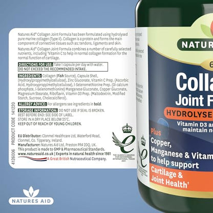 Natures Aid Collagen Joint Formula with Vitamin C, Copper and Manganese, Cartilage and Joint Health, 60 Capsules