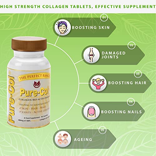 Pure-COL Collagen 90 Capsules 400mg Bio-Active Matrix High Strength Collagen Tablets