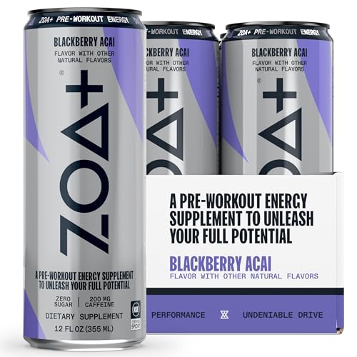 ZOA+ Pre-Workout Sugar Free Energy Drink, Orange Grapefruit - NSF Certified for Sport with Nitric Oxide Support, B & D Vitamins, Amino Acids, and Electrolytes - 12 Fl Oz (Pack of 48))