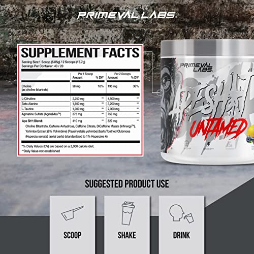 Primeval Labs Ape Untamed Pre Workout Energy Drink Powder | Max Support for Pumps & Focus | Nitric Oxide Production Preworkout Energy with L-Citrulline, Beta Alanine, Smashberry 40 Servings