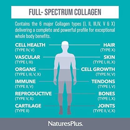 NaturesPlus Collagen Peptides Capsules - Premium Hydrolysed Collagen Supplement Type I, II, III, IV, V and X - Non-GMO, Gluten Free - 90 Capsules