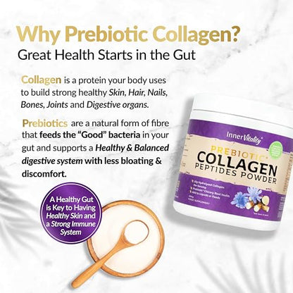 Prebiotic Collagen Powder - 390g Hydrolysed Bovine Collagen Peptides with Prebiotics for Gut Health & Skin