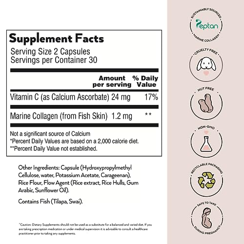 Simone Thomas Wellness, SkinQuencher Marine Collagen with Vitamin C, Food Supplement 60 Capsules