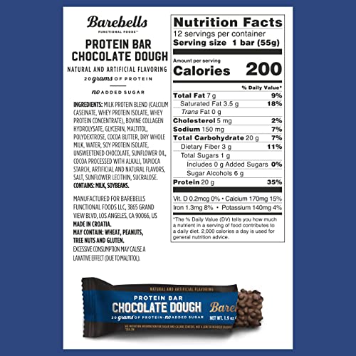 Barebells Protein Bars Chocolate Dough with 1g of Total Sugars - 12 Count, 1.9oz Bars