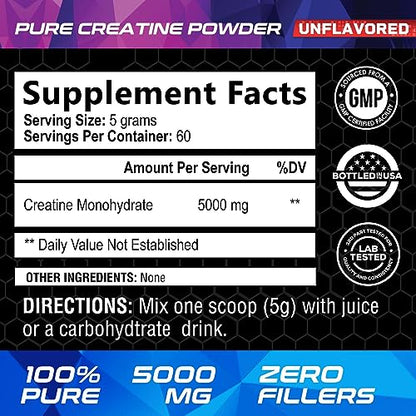 Micronized Creatine Monohydrate Powder - 100% Pure Unflavored Creatine Powder