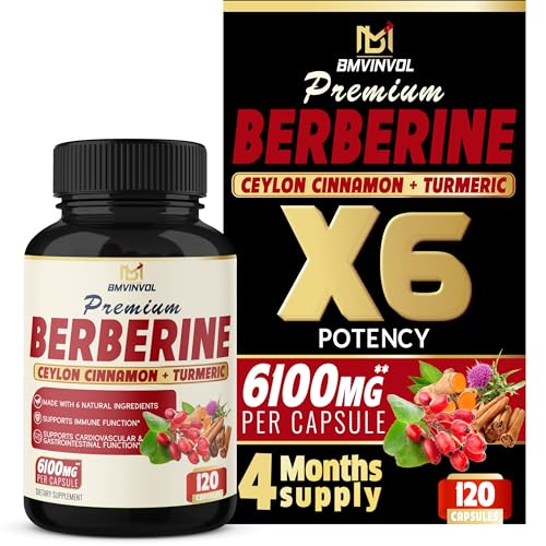 BMVINVOL Premium Berberine HCl 6-in1 Equivalent 6100mg - 120 Capsules - Plus Ceylon 