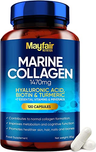 Mayfair Nutrition Marine Collagen 120 High Strength Capsules 1470mg Complex with Hyaluronic Acid