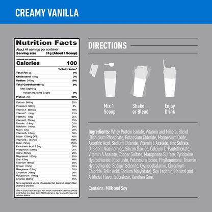 Isopure Protein Powder, Creamy Vanilla Whey Isolate with Vitamin C & Zinc for Immune